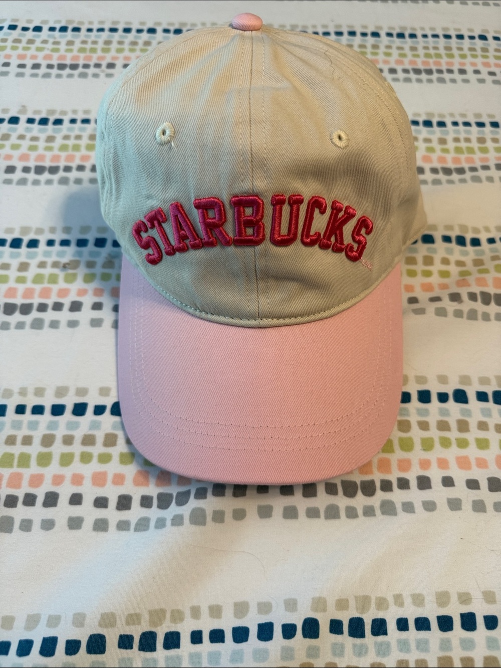 Starbucks Two-Tone Cap in Beige and Pink with Pink Embroidery